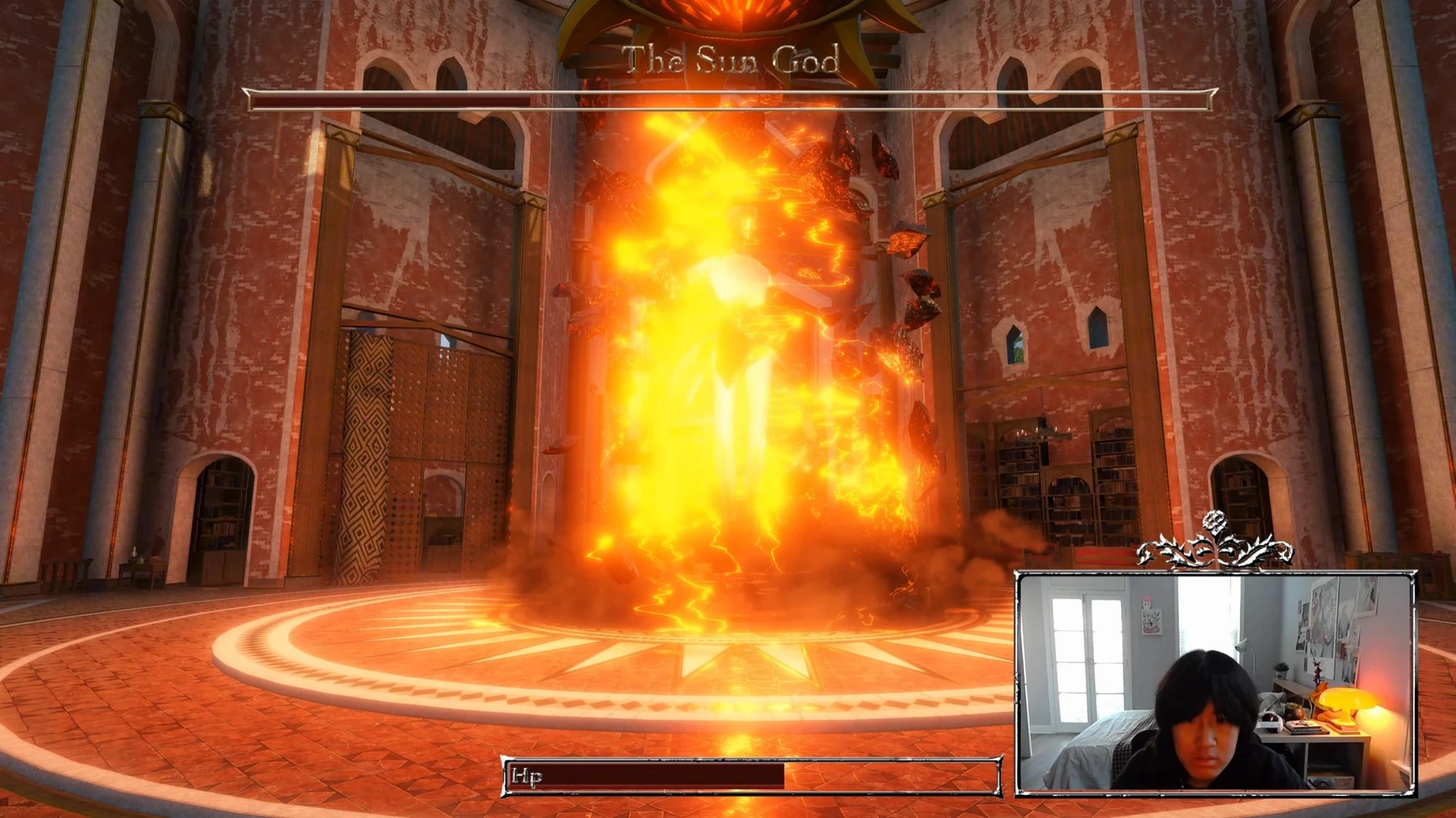 A towering fire spell in the Sun God battle