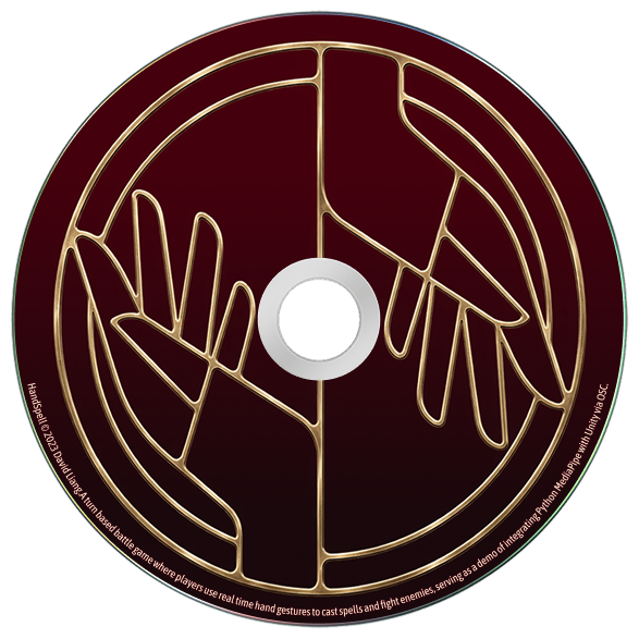 HandSpell CD cover with gold hand outlines on burgundy