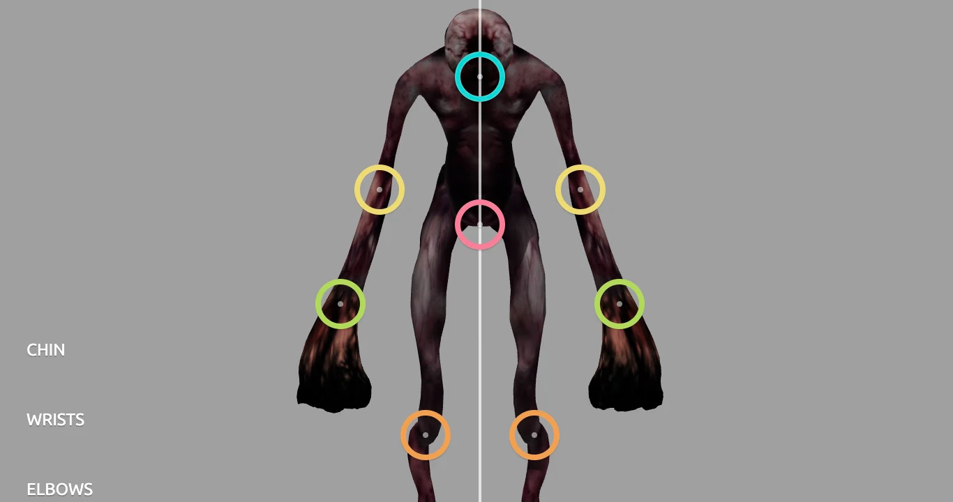 Enemy model with Mixamo rigging markers on its joints